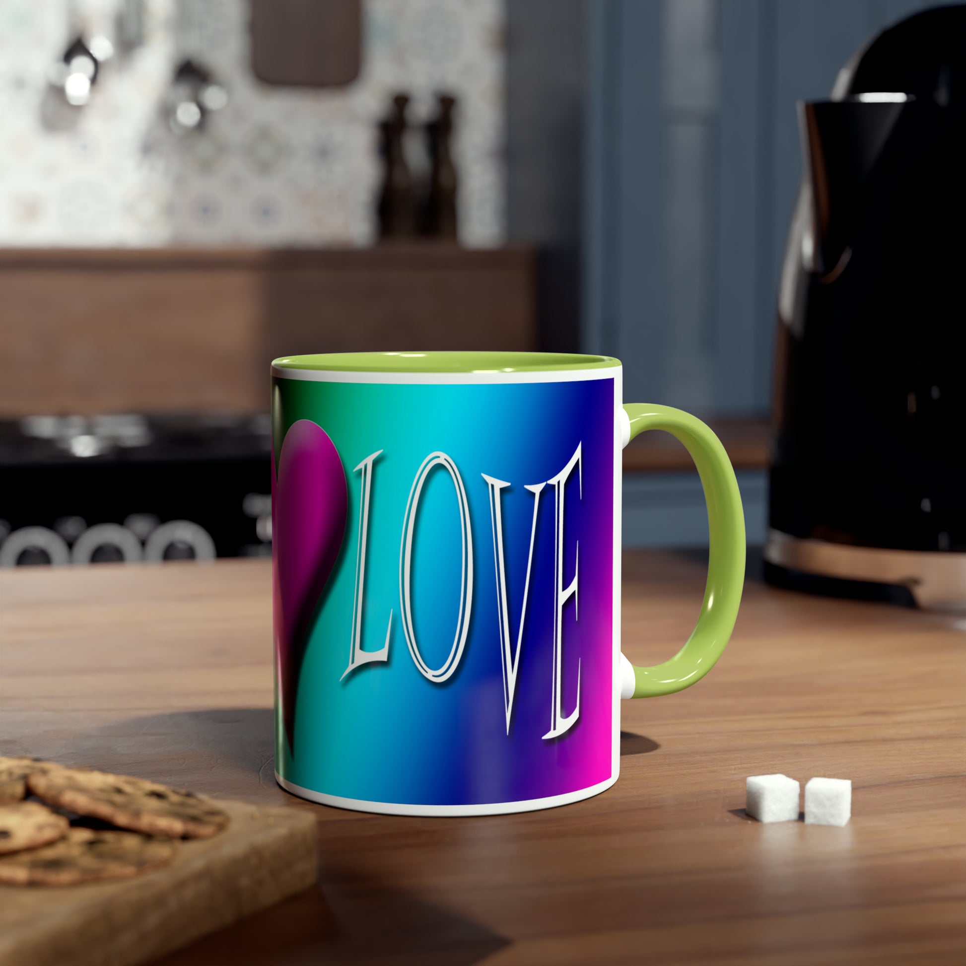 Rainbow love mugs. Colourful mugs for gifts. Romantic gifts for lovers