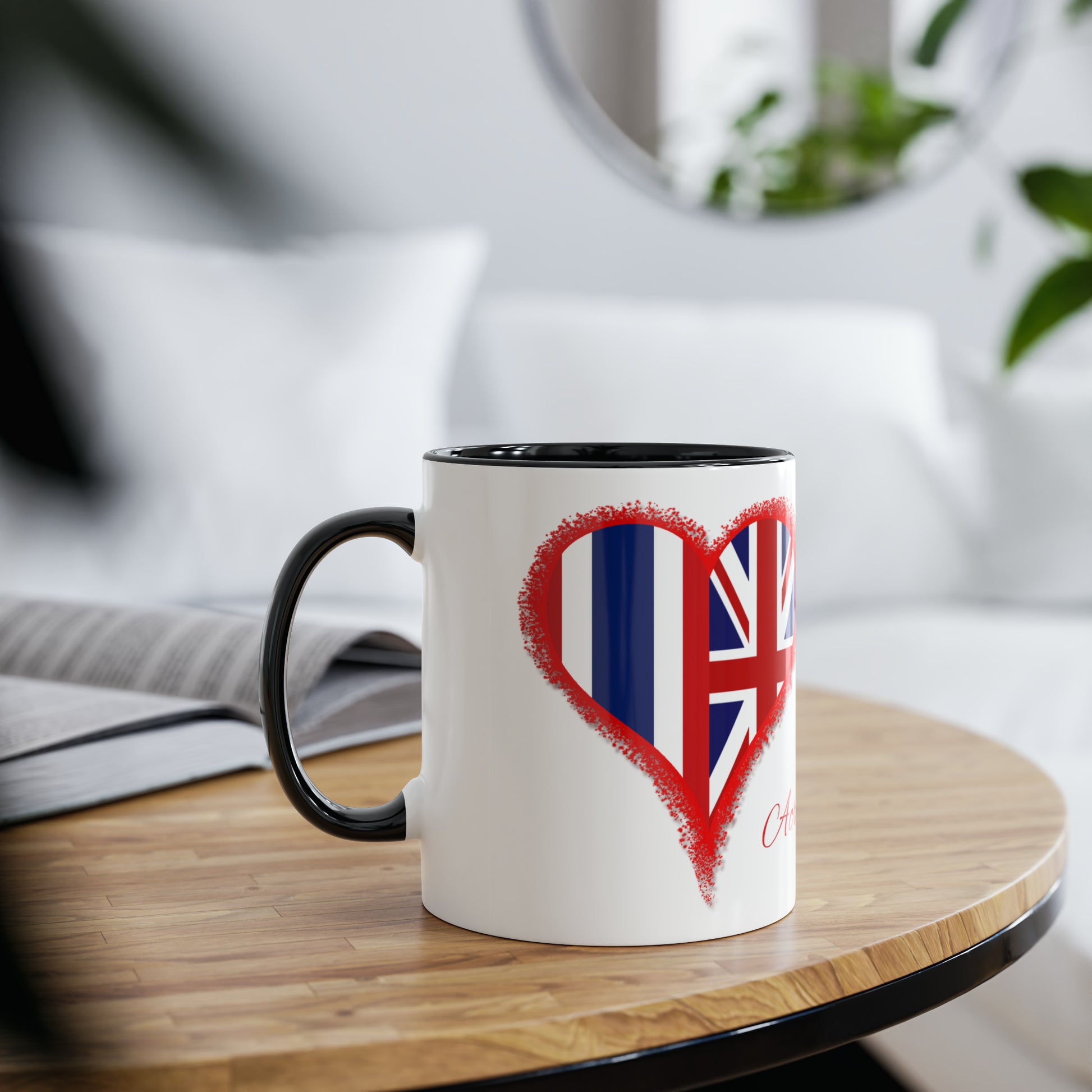 Thailand and UK love hearts mug. Thai flag and UK flag gifts. Presents for your Thai boyfriend