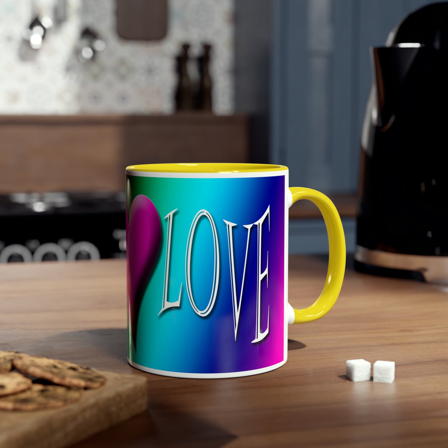 Rainbow love mugs. Colourful mugs for gifts. Romantic gifts for boyfriends