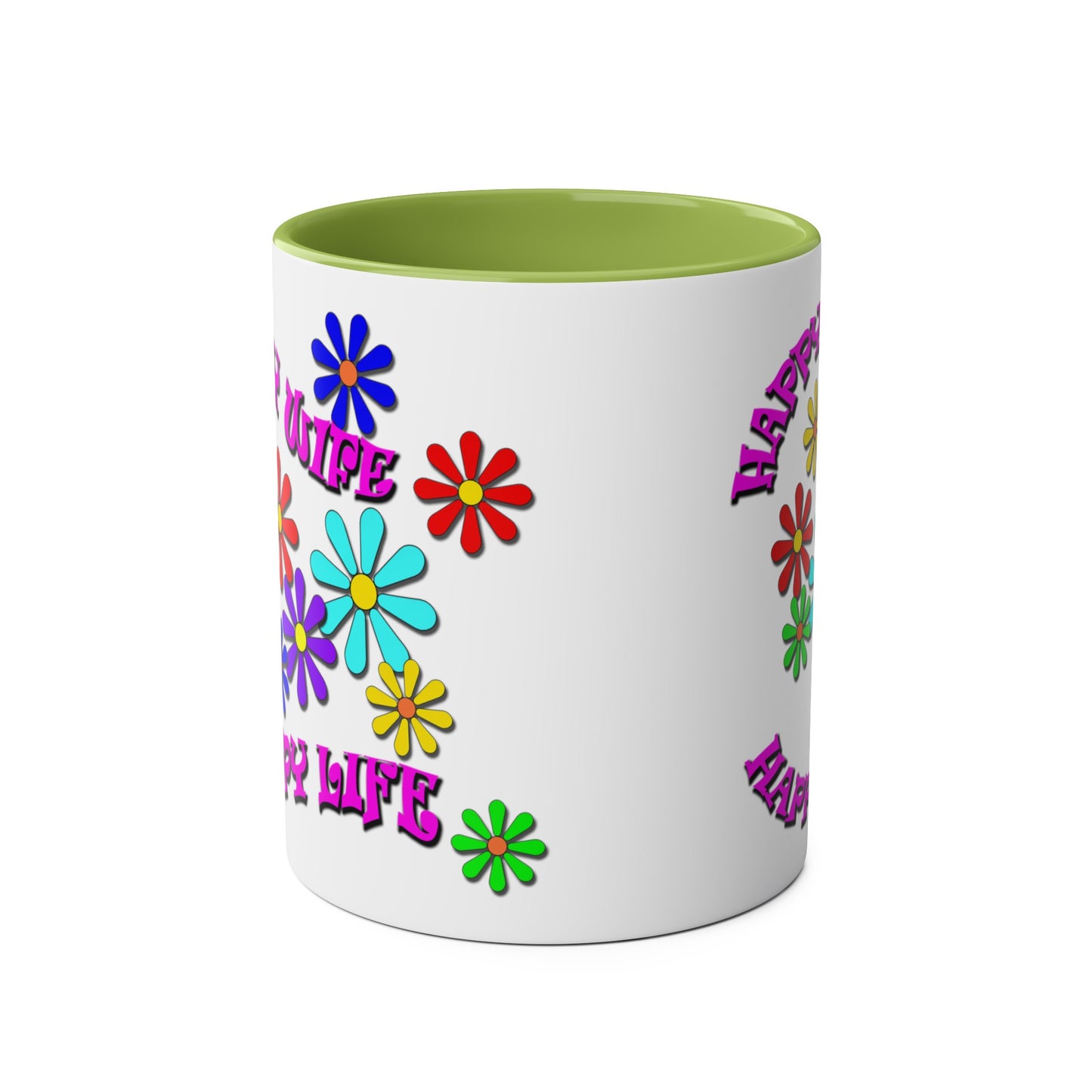 Happy Wife- Happy Life, printed colourful tea mugs for partners