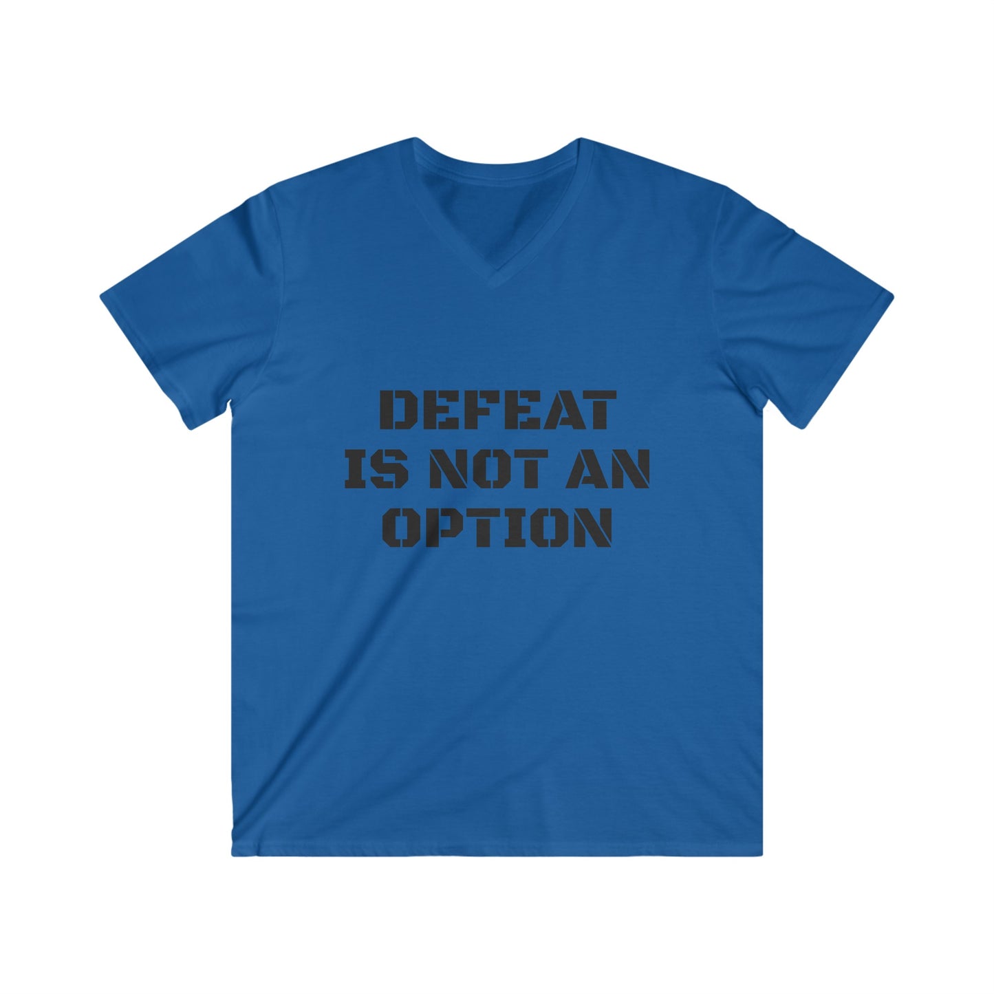 Blue T-shirt with 'Defeat is not an option' printed on the front. Ideal Father's day gift.