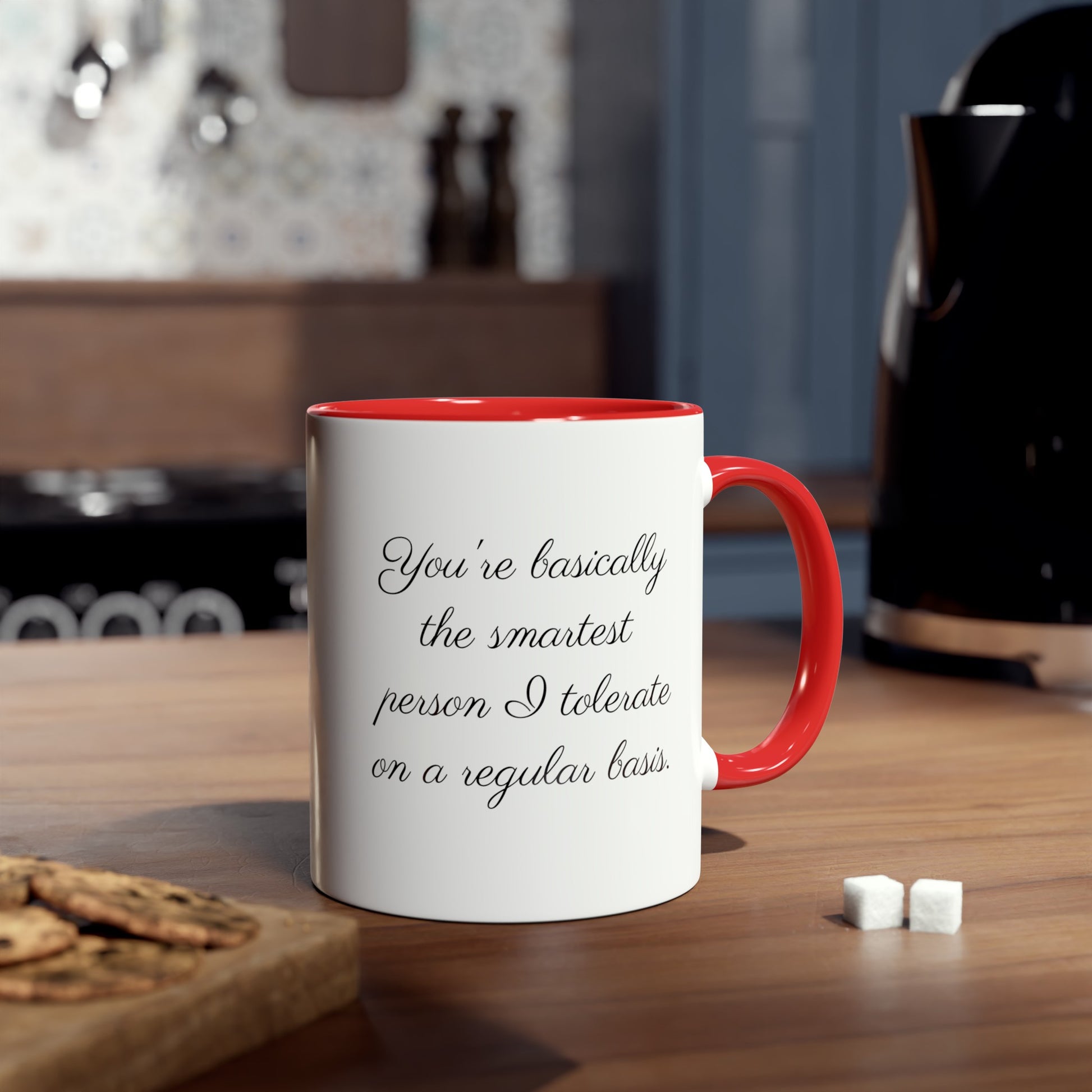 Smartest person I tolerate mug. Comedy gift ideas. Funny coffee mugs and tea mugs for jokes with your partner.