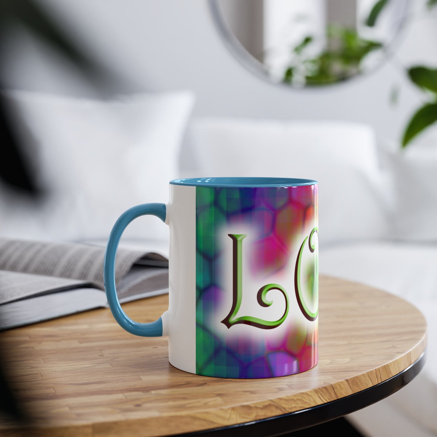 Mosaic Love mugs. Colourful love gifts. Presents for Valentine. Cheap gifts for Valentine's Day for your secret Valentine.