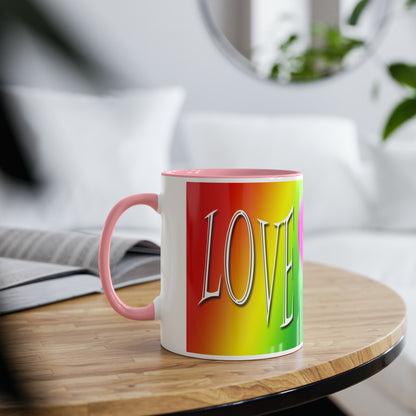 Rainbow love mugs. Colourful mugs for gifts. Romantic gifts for him