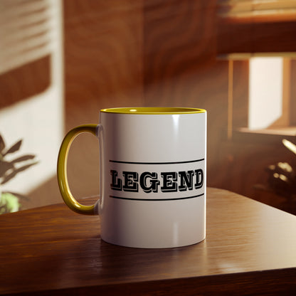 Legend, bold text printed coffee mugs. A novelty Tea mug gift for birthdays