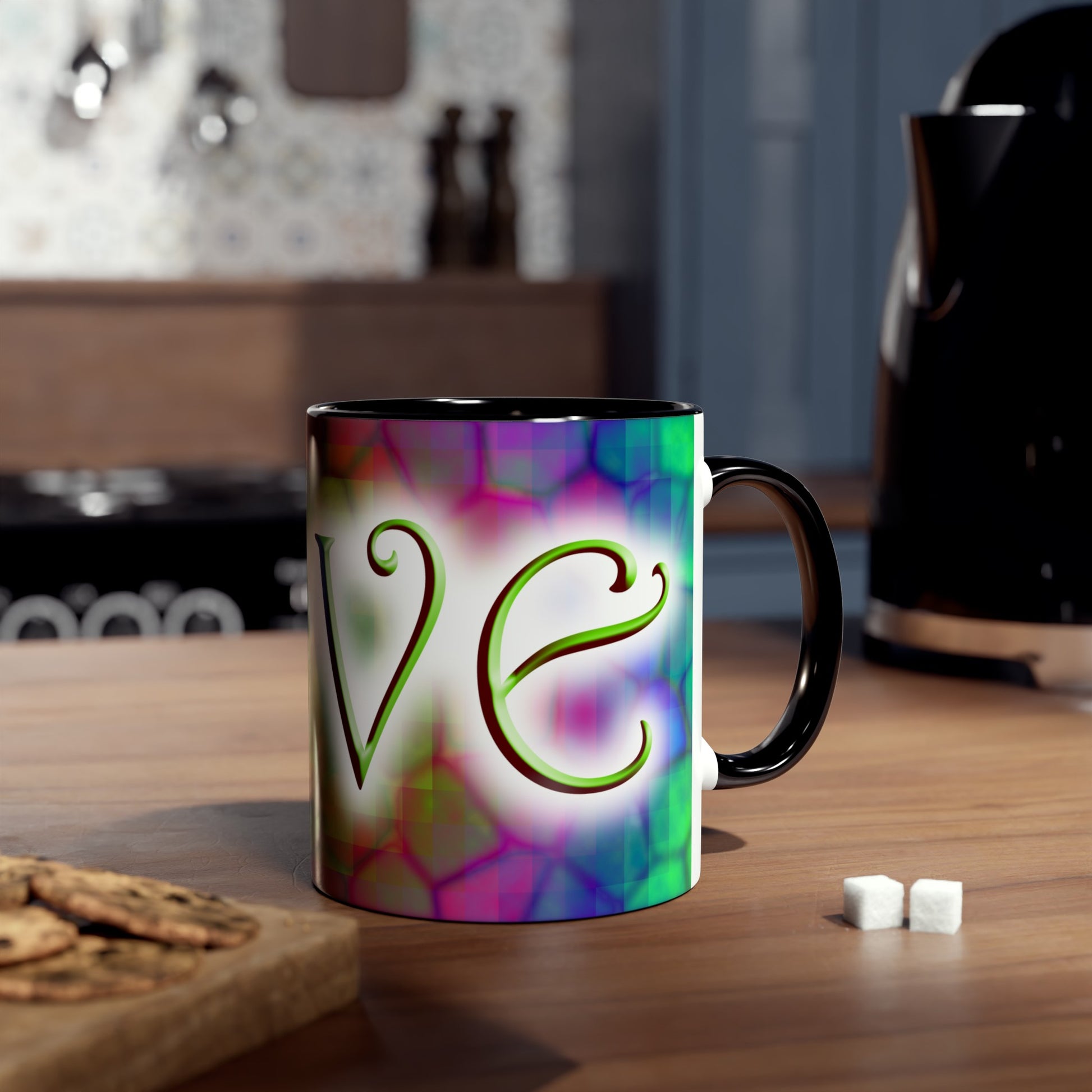 Mosaic Love mugs. Colourful love gifts. Presents for Valentine. Cheap gifts for best friends.