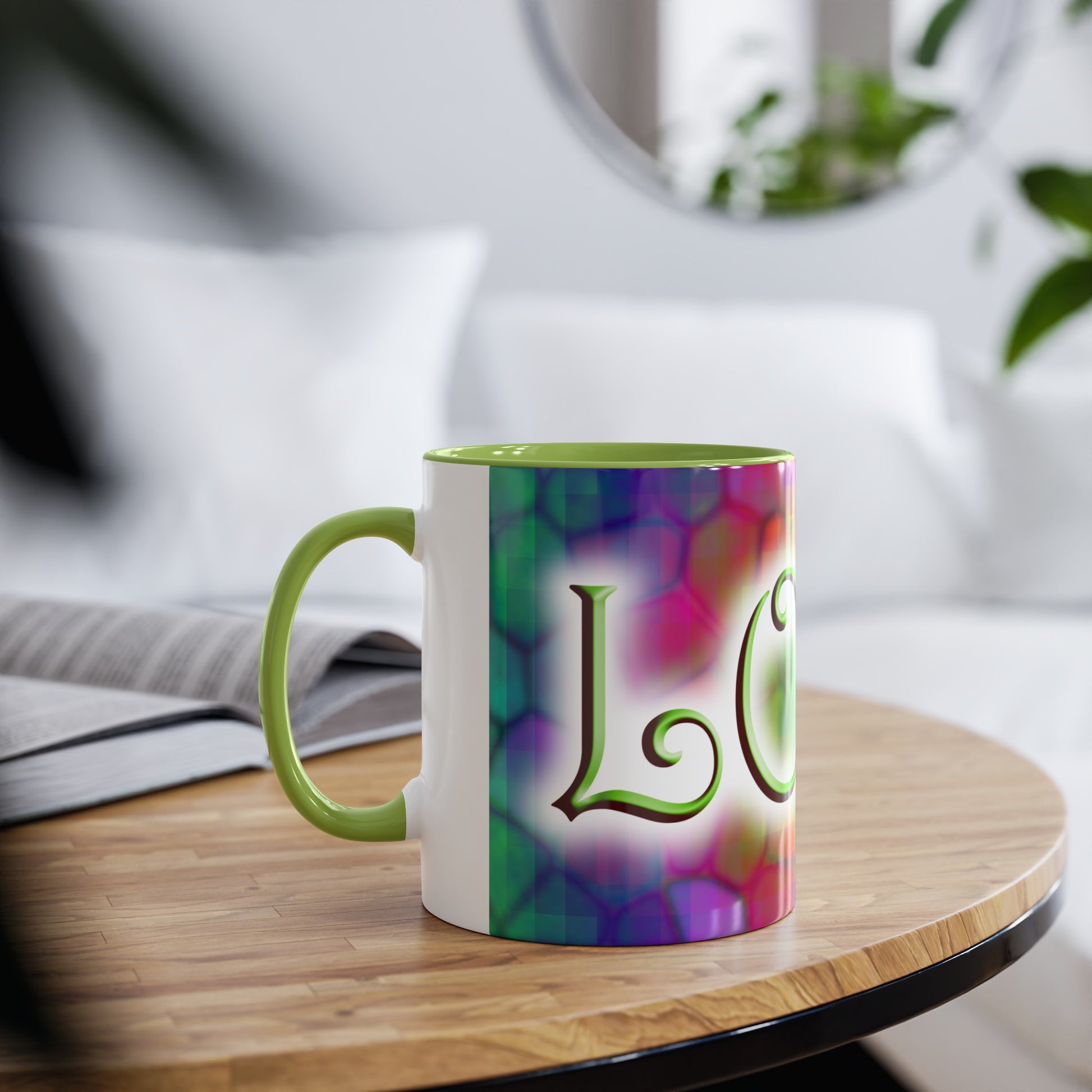 Mosaic Love mugs. Colourful love gifts. Presents for Valentine. Cheap gifts for Valentine's Day.