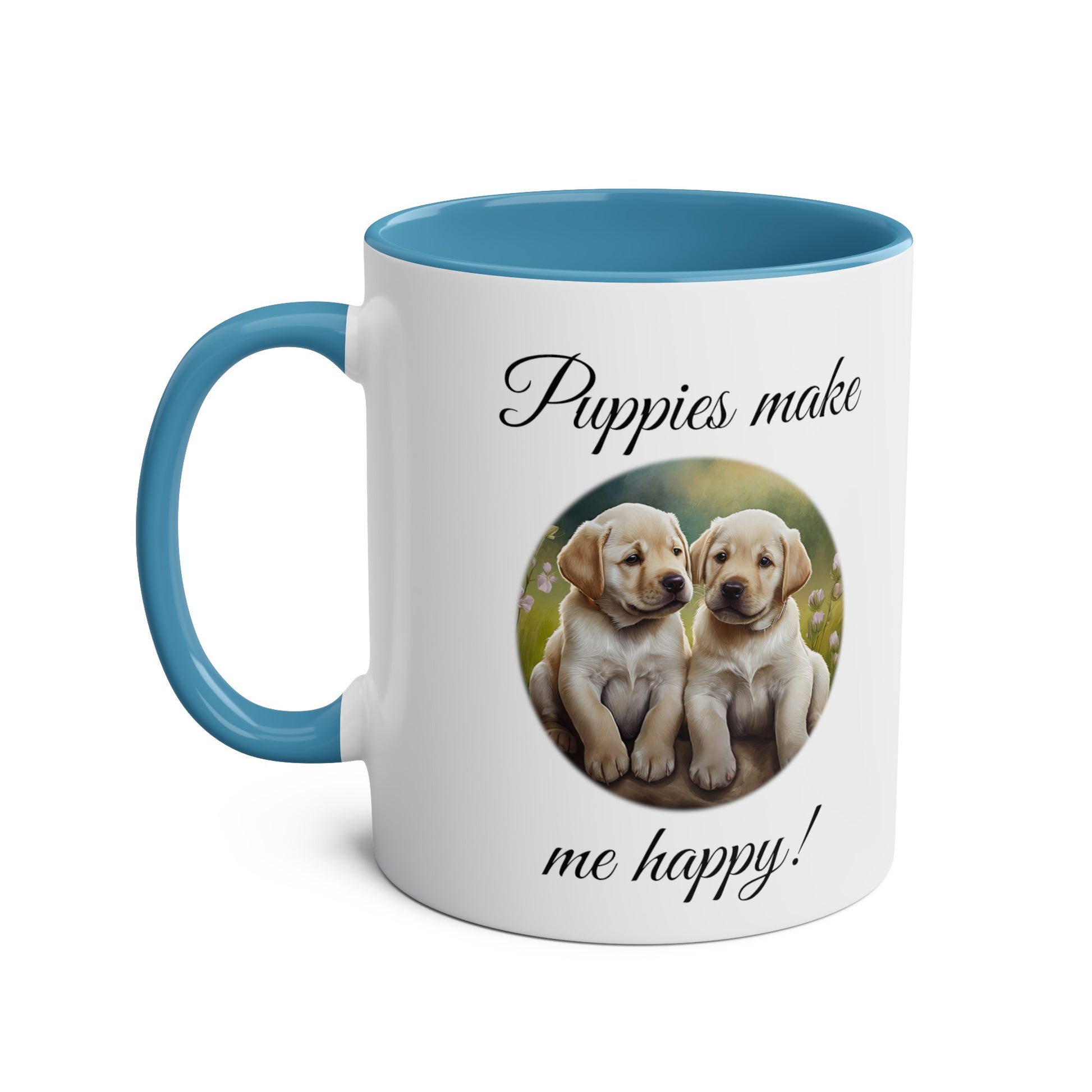 Puppys make me happy mugs. Printed, novelty tea mugs for veterinarians gifts