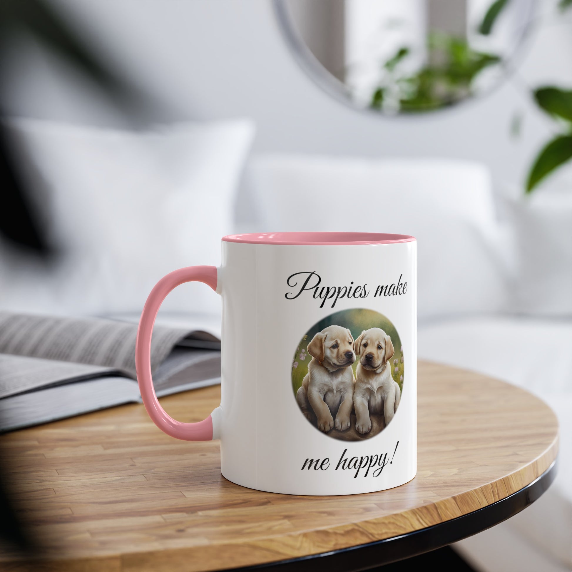 Puppys make me happy mugs. Printed, novelty tea mugs for animal rescue centres