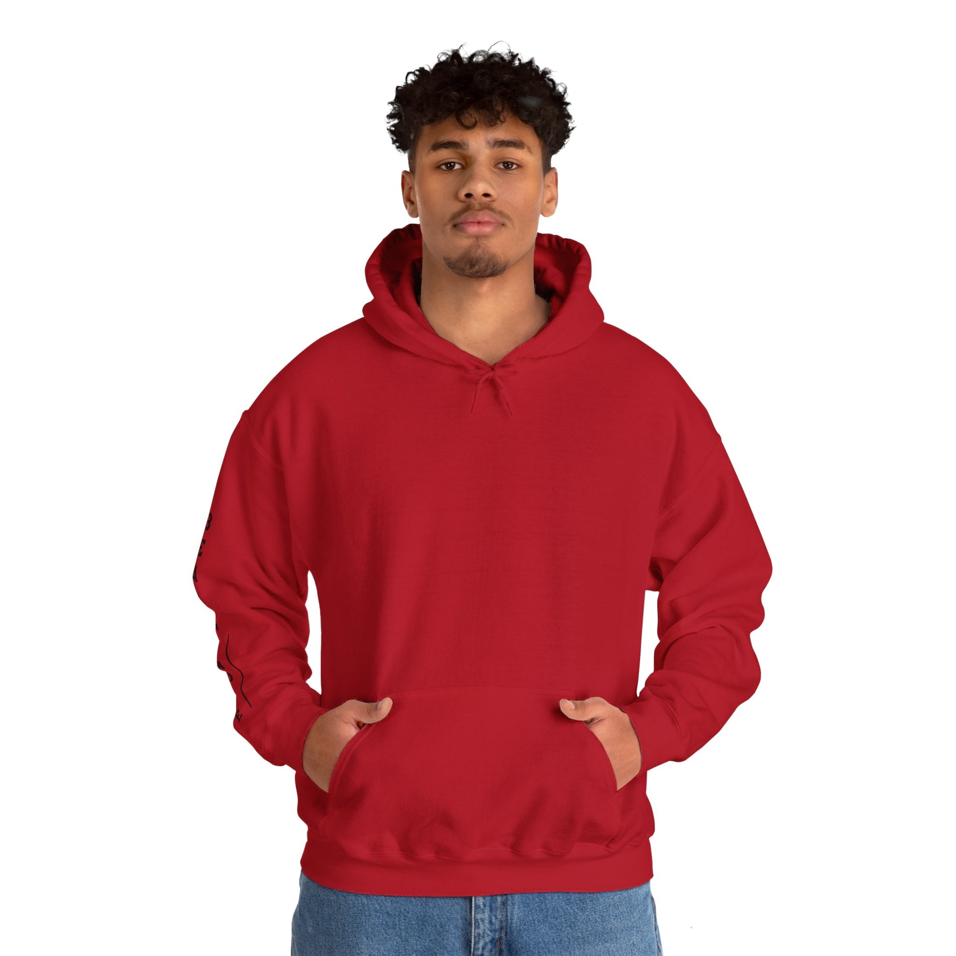 Red hoodie with the slogan 'Beast Mode' on the back and right arm.