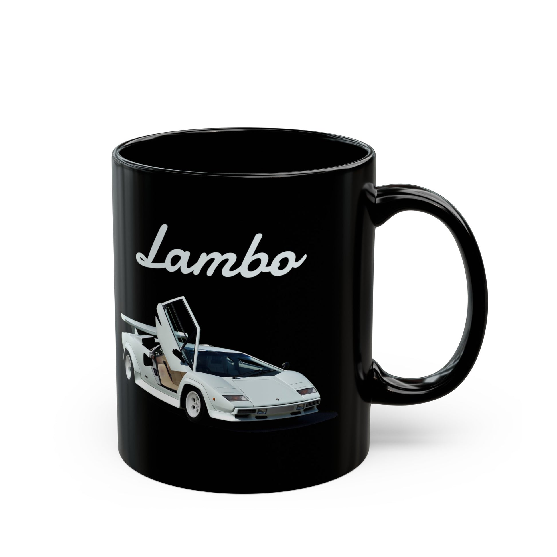 Lamborghini Countach mug. Supercar image mugs. Coffee mugs of 1980s retro classic cars, gifts for car enthusiasts