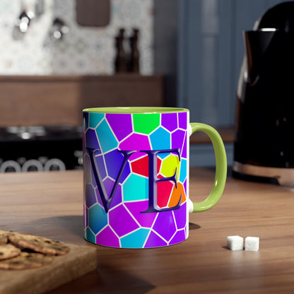 Brightly coloured Love mug, printed mugs for girls