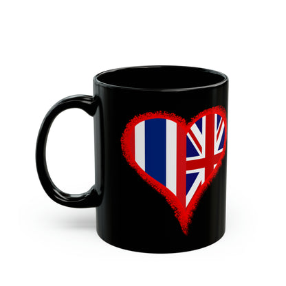 Thailand and UK love hearts mug. Thai flag and UK flag mugs. Gifts and presents for your Thai wife