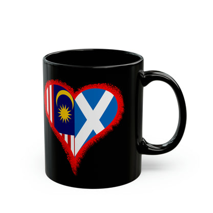 Love across the seas, novelty tea mugs for lovers, Scottish flag, Malaysian flag, gifts for Valentines