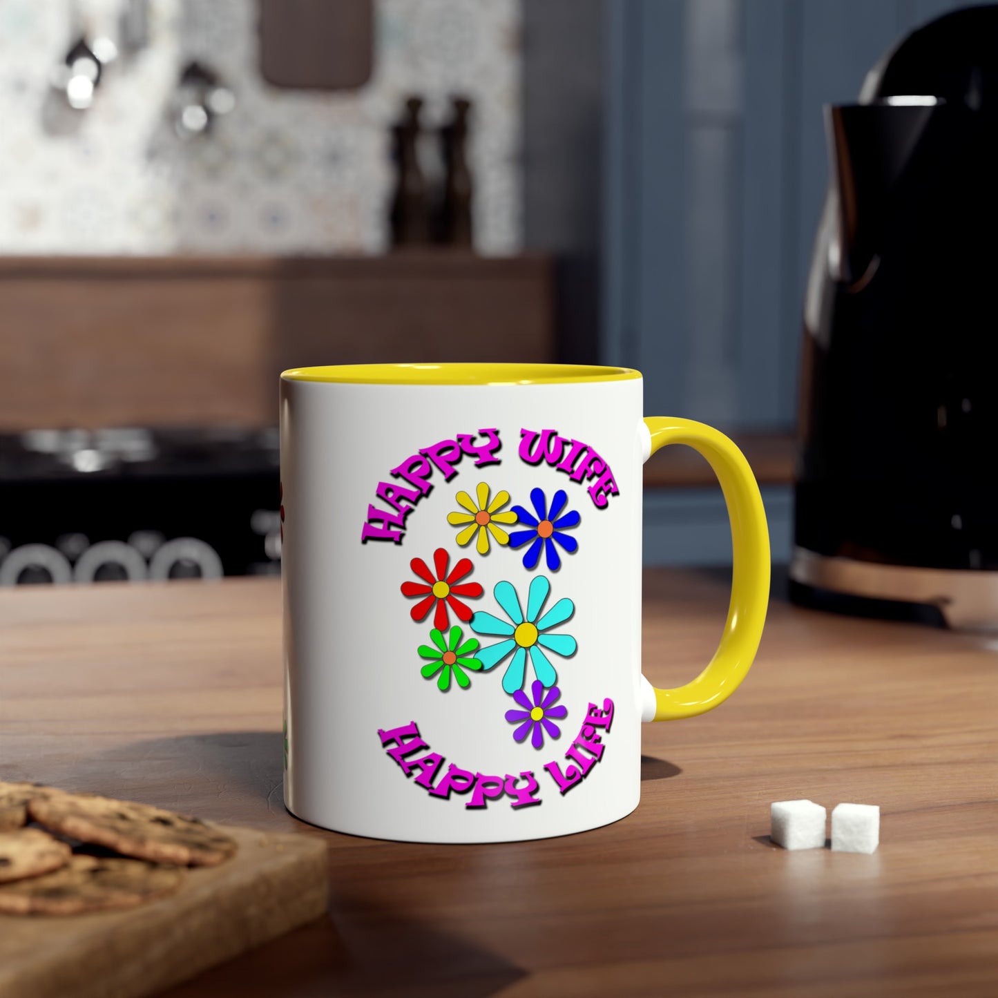 Happy Wife- Happy Life, printed colourful tea mugs for wives