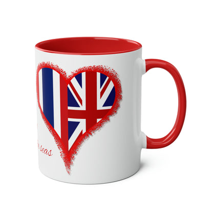 Thailand and UK love hearts mug. Thai flag and UK flag gifts. Presents for your UK boyfriend