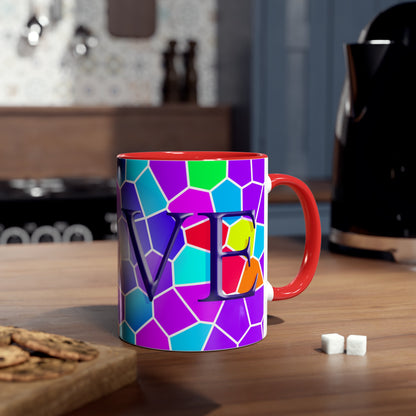 Brightly coloured Love mug, printed mugs for boys