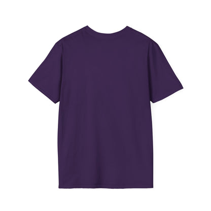 The back of a vibrant purple t-shirt with the message "Don't Worry Be Hippy" printed in a bold, rainbow text across the chest. 