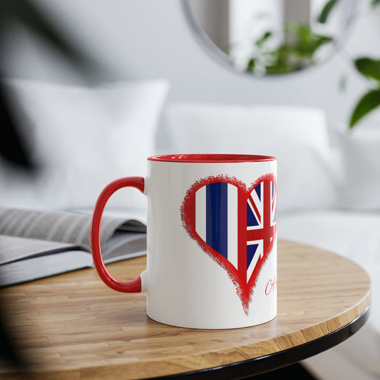 Thailand and UK love hearts mug. Thai flag and UK flag gifts. Presents for your Thai girlfriend