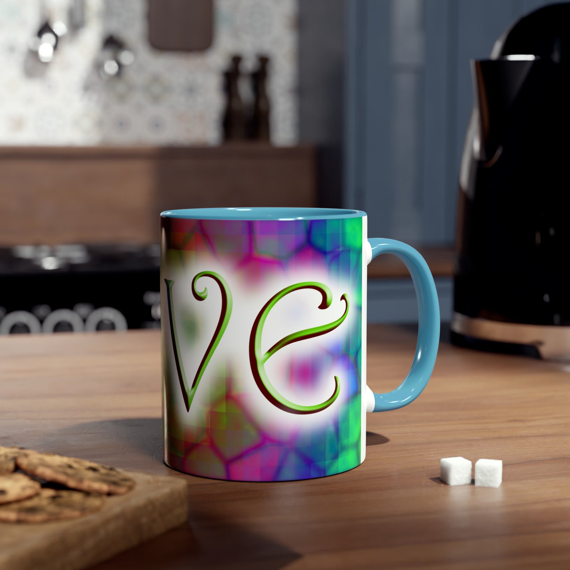 Mosaic Love mugs. Colourful love gifts. Presents for Valentine. Cheap gifts for Valentine's Day for your secret lover