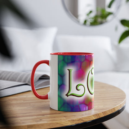 Mosaic Love mugs. Colourful love gifts. Presents for Valentine. Cheap gifts for Valentine's Day and anniversarys