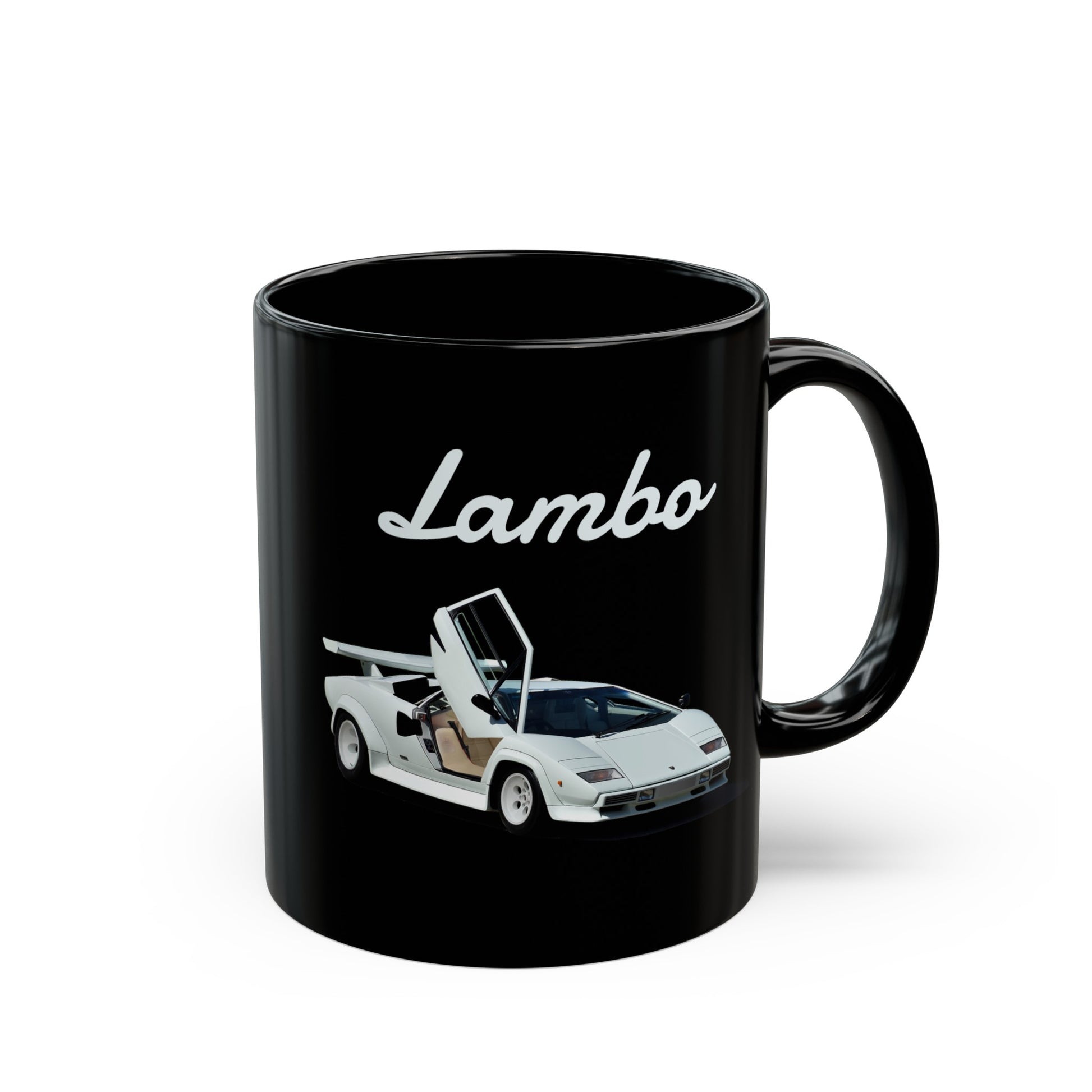 Lamborghini Countach mug. Supercar image mugs. Coffee mugs of 1980s retro classic cars, gifts for sports car lovers