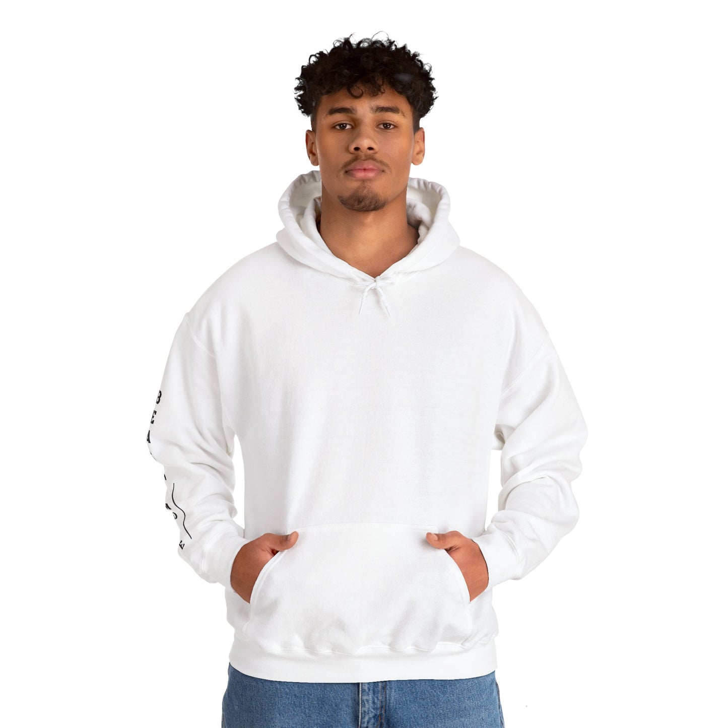 White hoodie with the slogan 'Beast Mode' on the back and right arm.