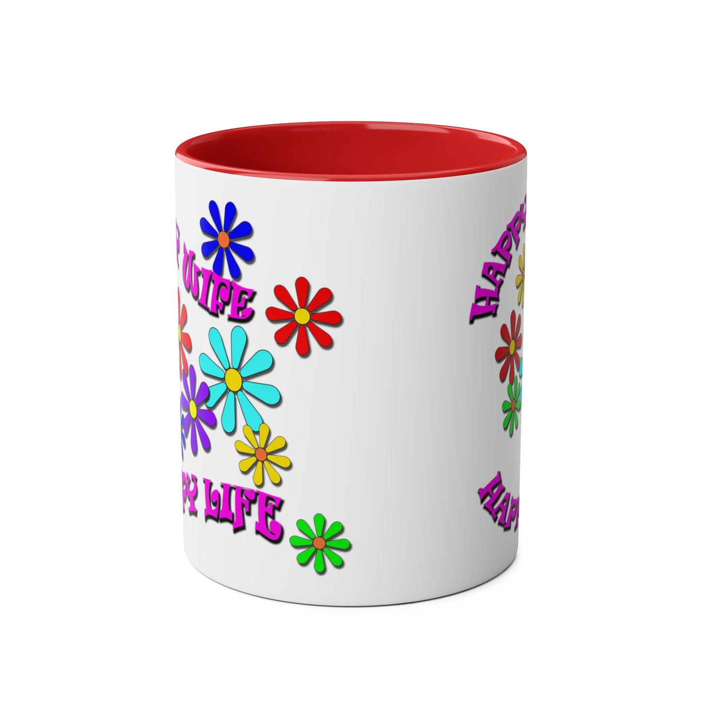 Happy Wife- Happy Life, printed colourful tea mugs for stag party