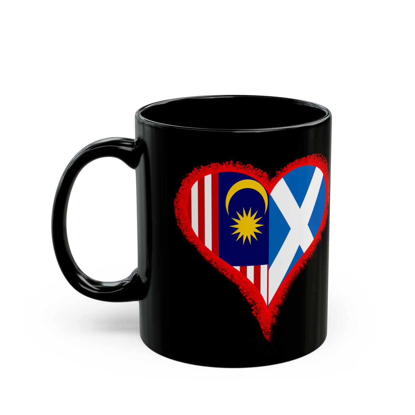 Love across the seas, novelty tea mugs for lovers, Scottish flag, Malaysian flag, gifts for boyfriends