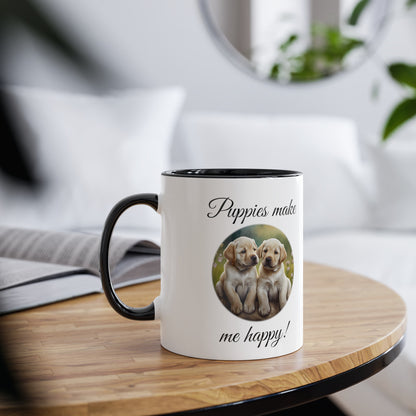 Puppys make me happy mugs. Printed, novelty tea mugs for animal lovers