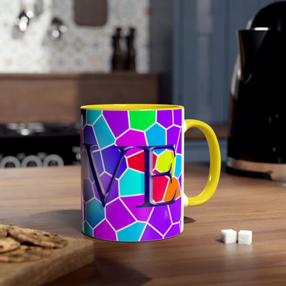 Brightly coloured Love mug, printed mugs for lovers