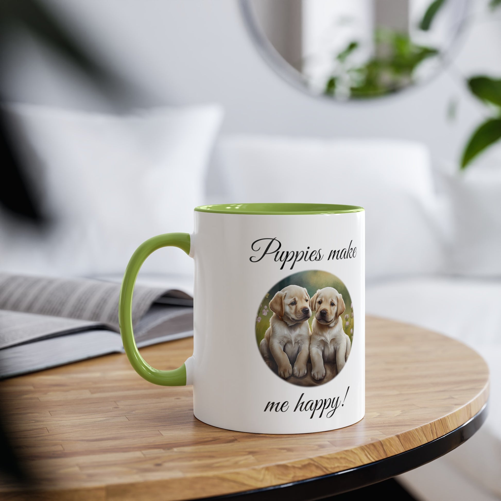 Puppys make me happy mugs. Printed, novelty tea mugs for dog lovers