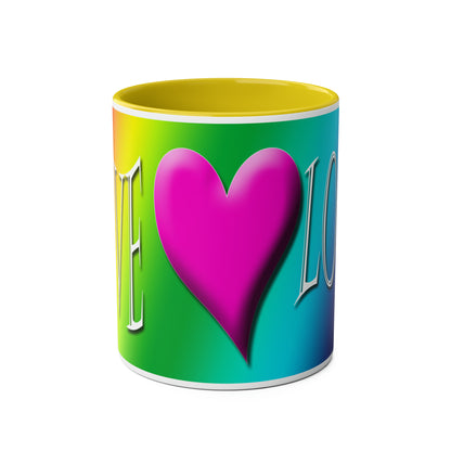 Rainbow love mugs. Colourful mugs for gifts. Romantic gifts for caffeine addicts