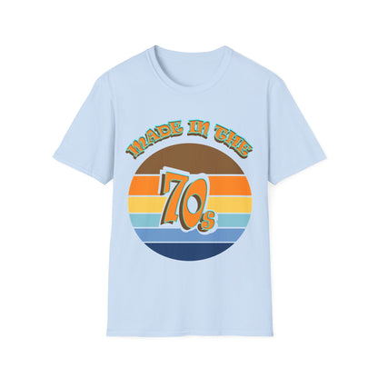 Cotton: A comfortable cotton T-shirt with a graphic inspired by the 70s.