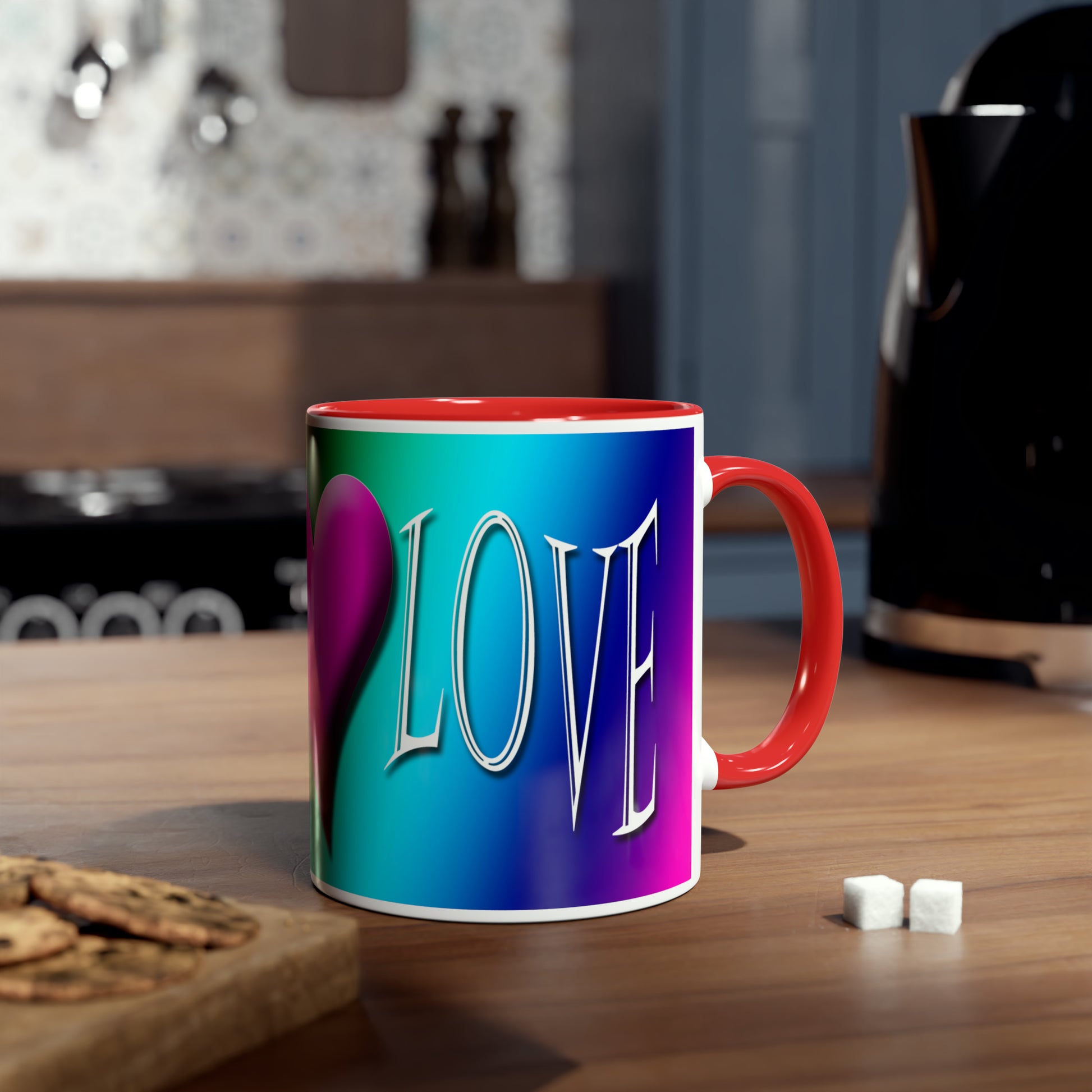 Rainbow love mugs. Colourful mugs for gifts. Romantic gifts for girlfriends