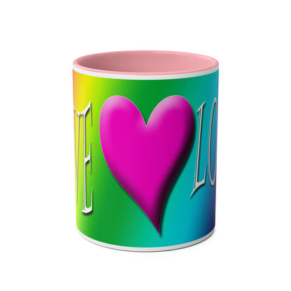 Rainbow love mugs. Colourful mugs for gifts. Romantic gifts for coffee lovers