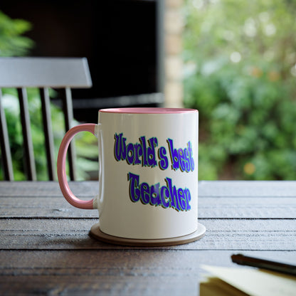 World's best Teacher mug. Pink accented, printed coffee and tea mugs.