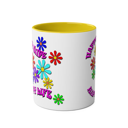 Happy Wife- Happy Life, printed colourful tea mugs for husbands