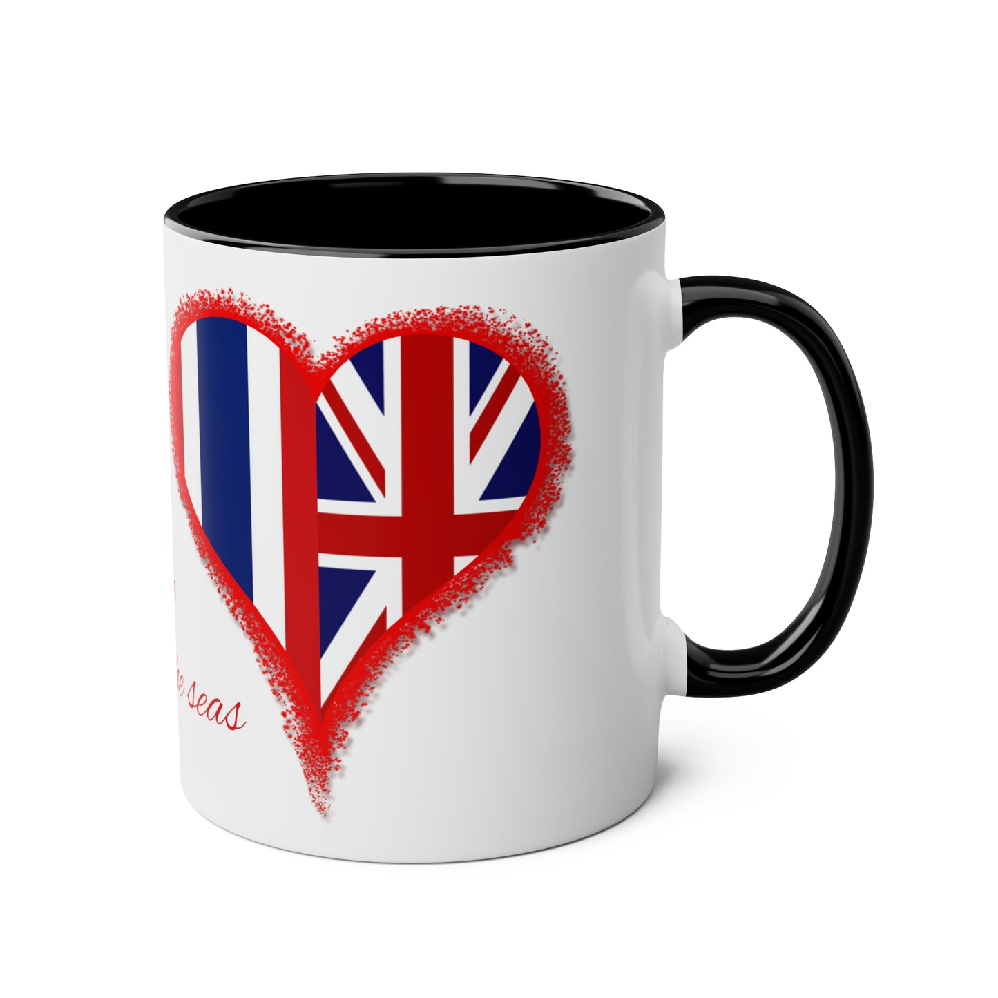 Thailand and UK love hearts mug. Thai flag and UK flag gifts. Presents for your Thai visa application