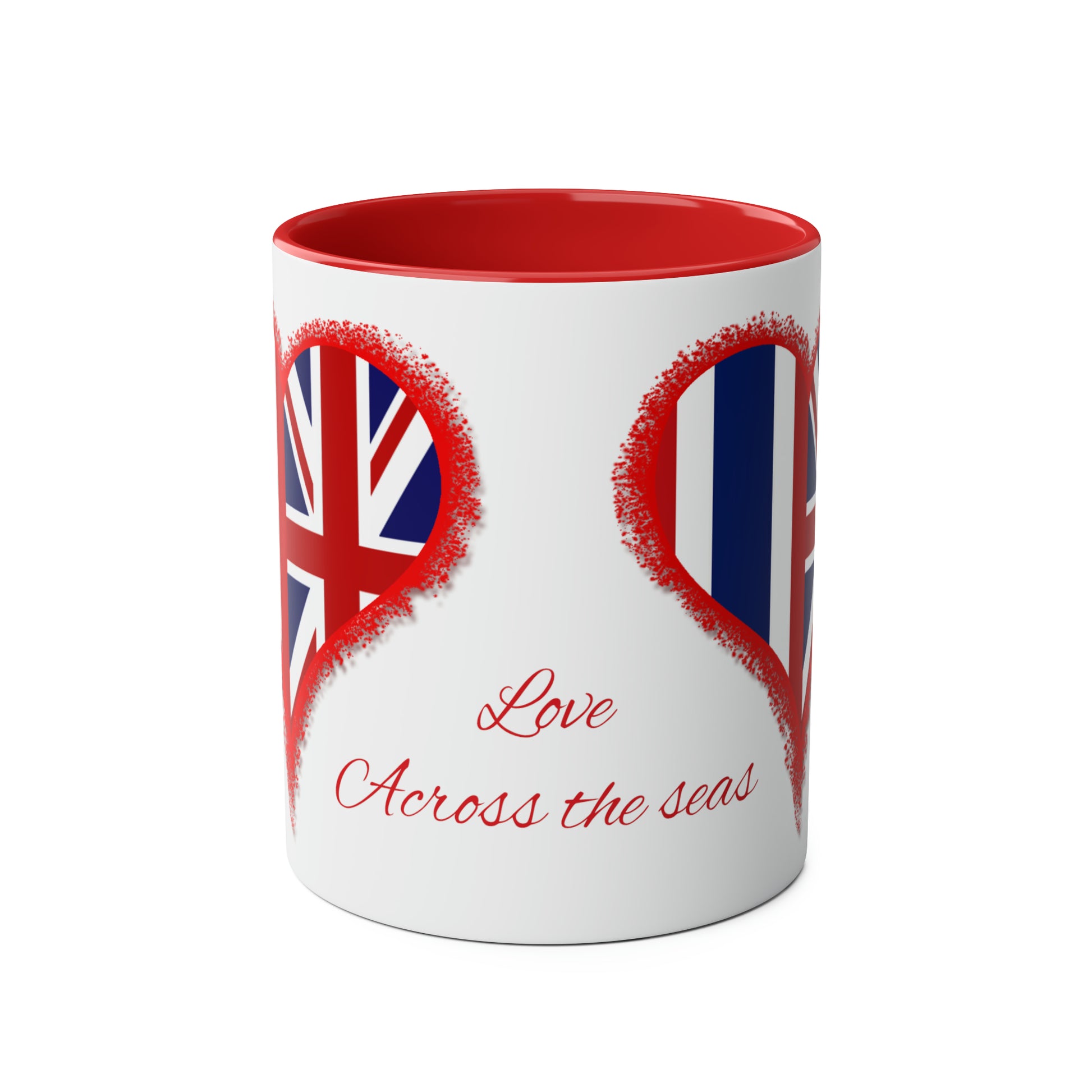 Thailand and UK love hearts mug. Thai flag and UK flag gifts. Presents for your Thai wife