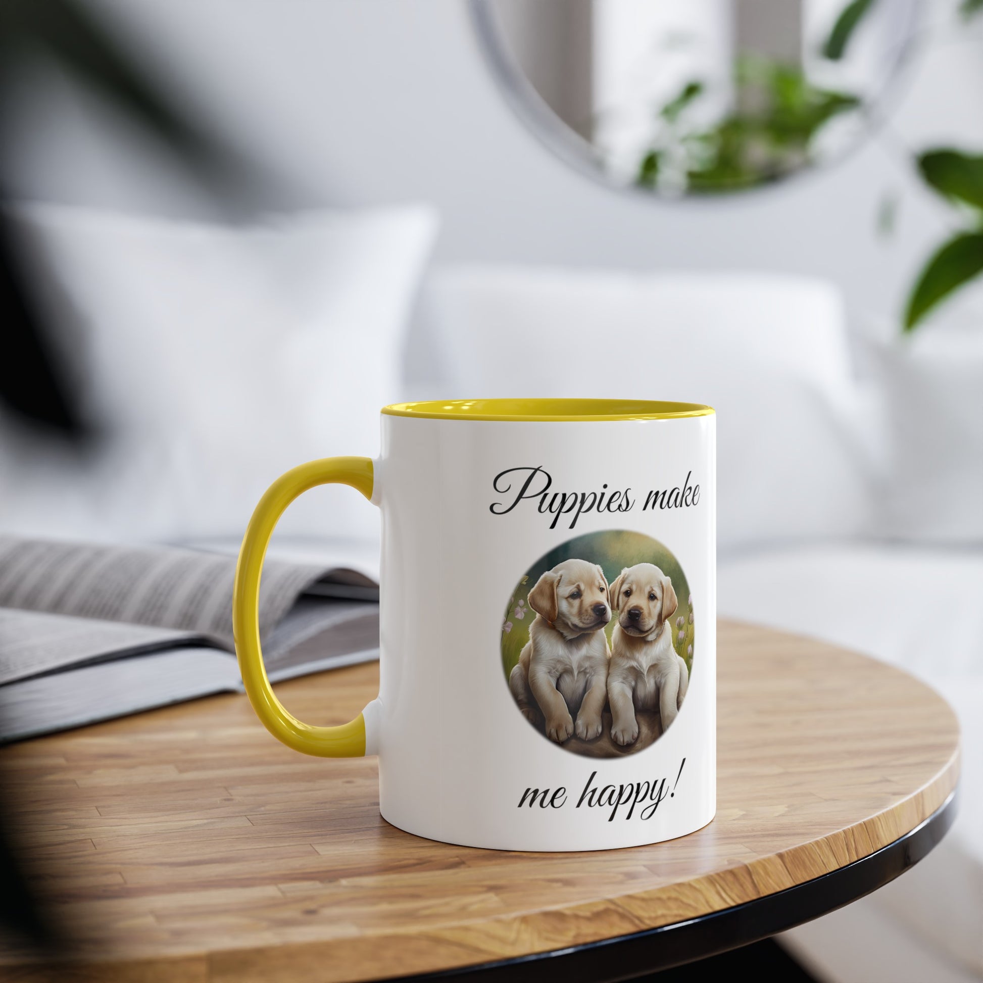 Puppys make me happy mugs. Printed, novelty tea mugs for kennels. Veterinarian students gifts