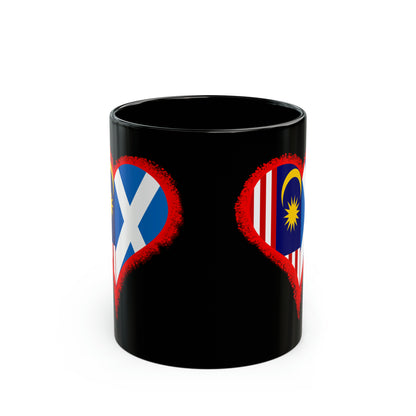 Love across the seas, novelty tea mugs for lovers, Scottish flag, Malaysian flag, gifts for girlfriends