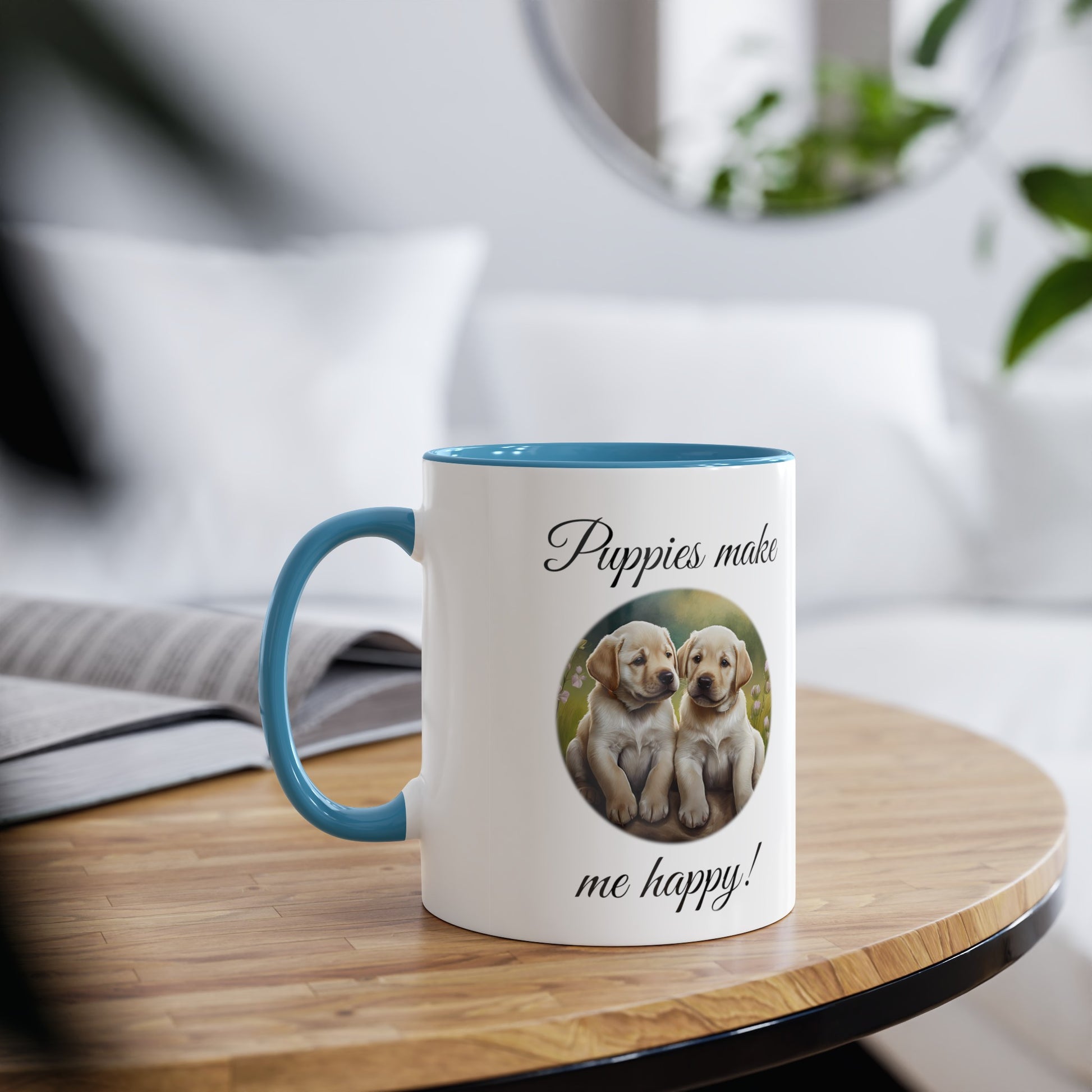 Puppys make me happy mugs. Printed, novelty tea mugs for puppy lovers