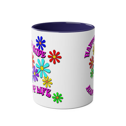 Happy Wife- Happy Life, printed colourful tea mugs for best friends