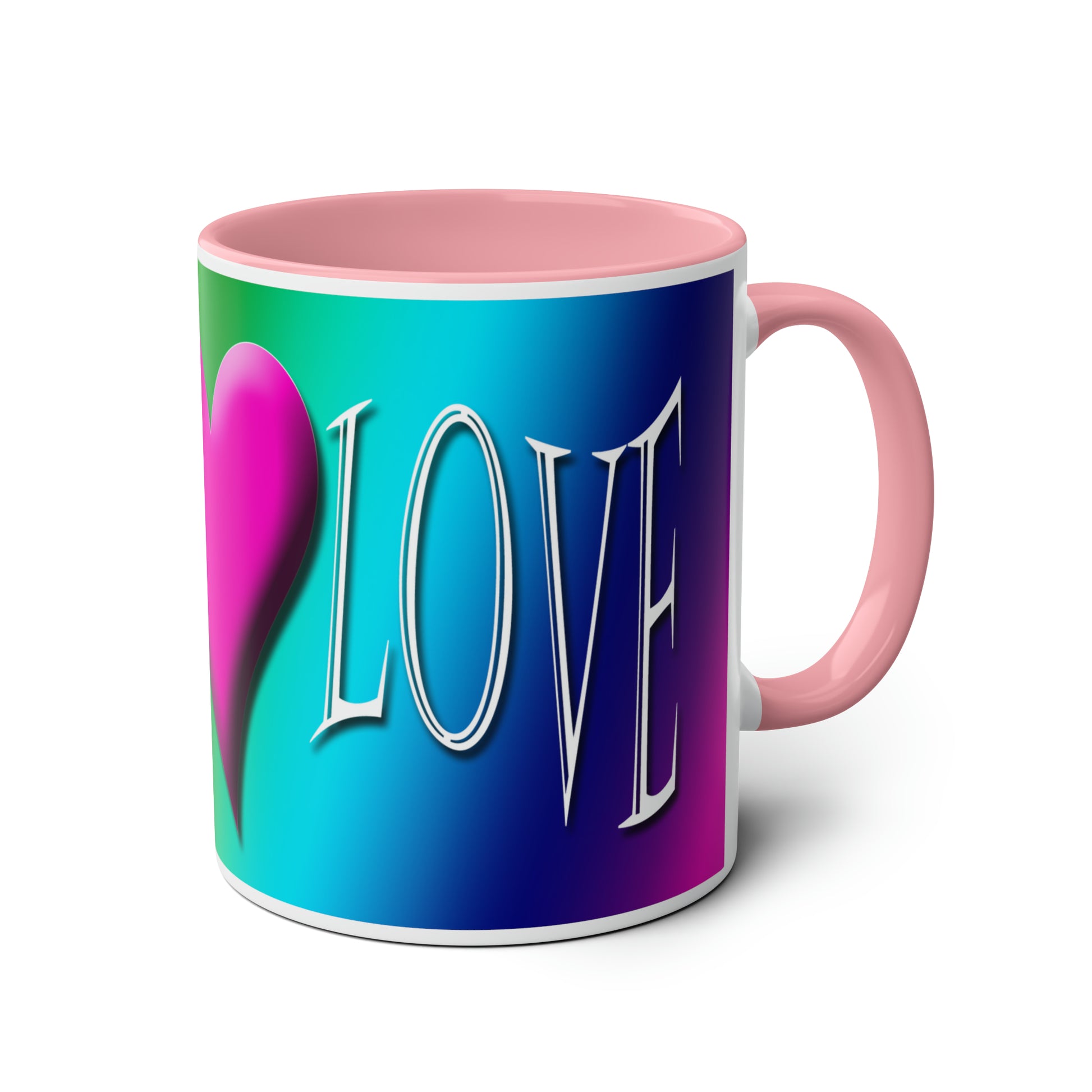 Rainbow love mugs. Colourful mugs for gifts. Romantic gifts for caffeine lovers