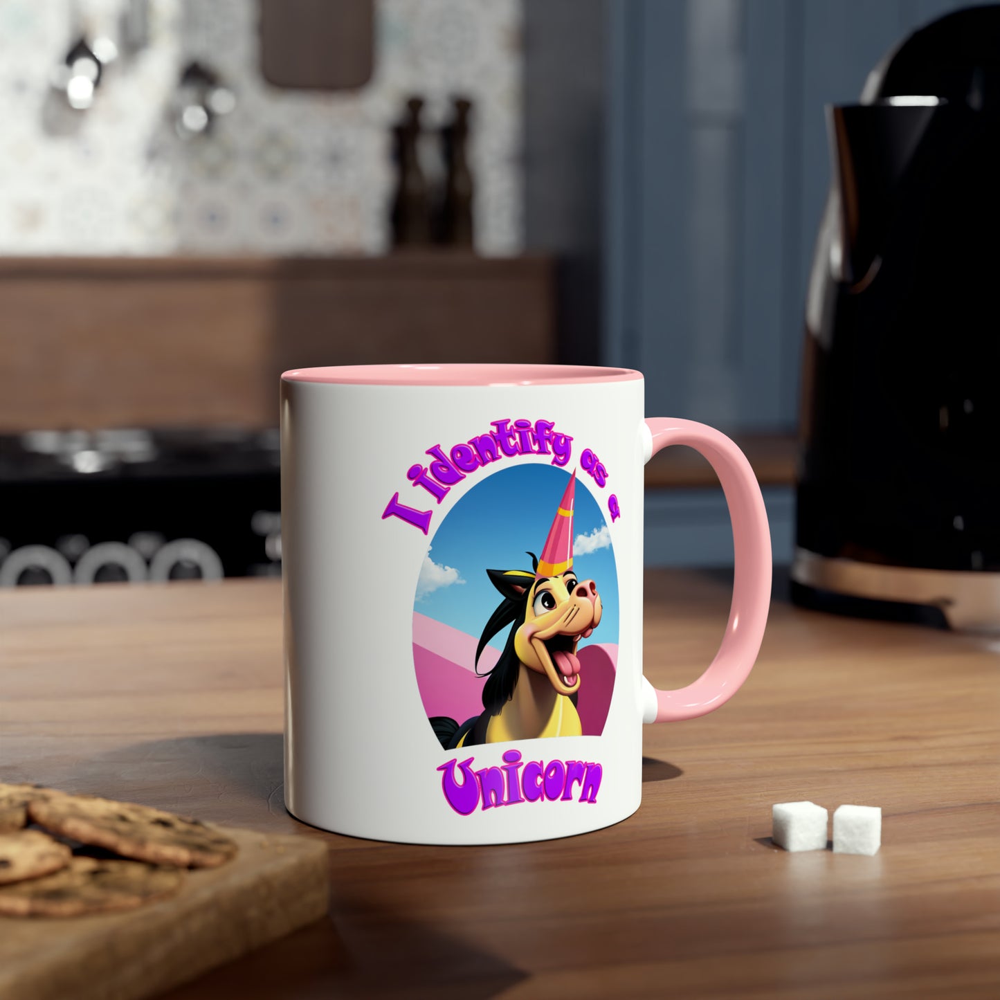 I identify as a Unicorn, printed coffee mugs for jokes